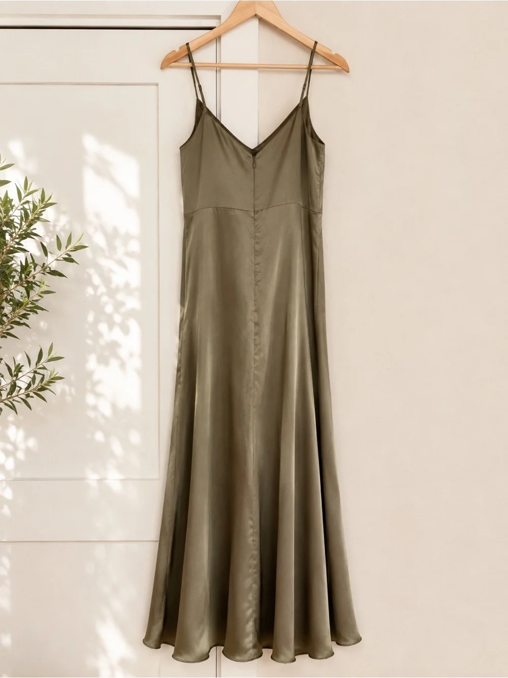 Birdy Grey Moss Green Satin (Catherine Style) with Side Slit - Picture 5 of 6